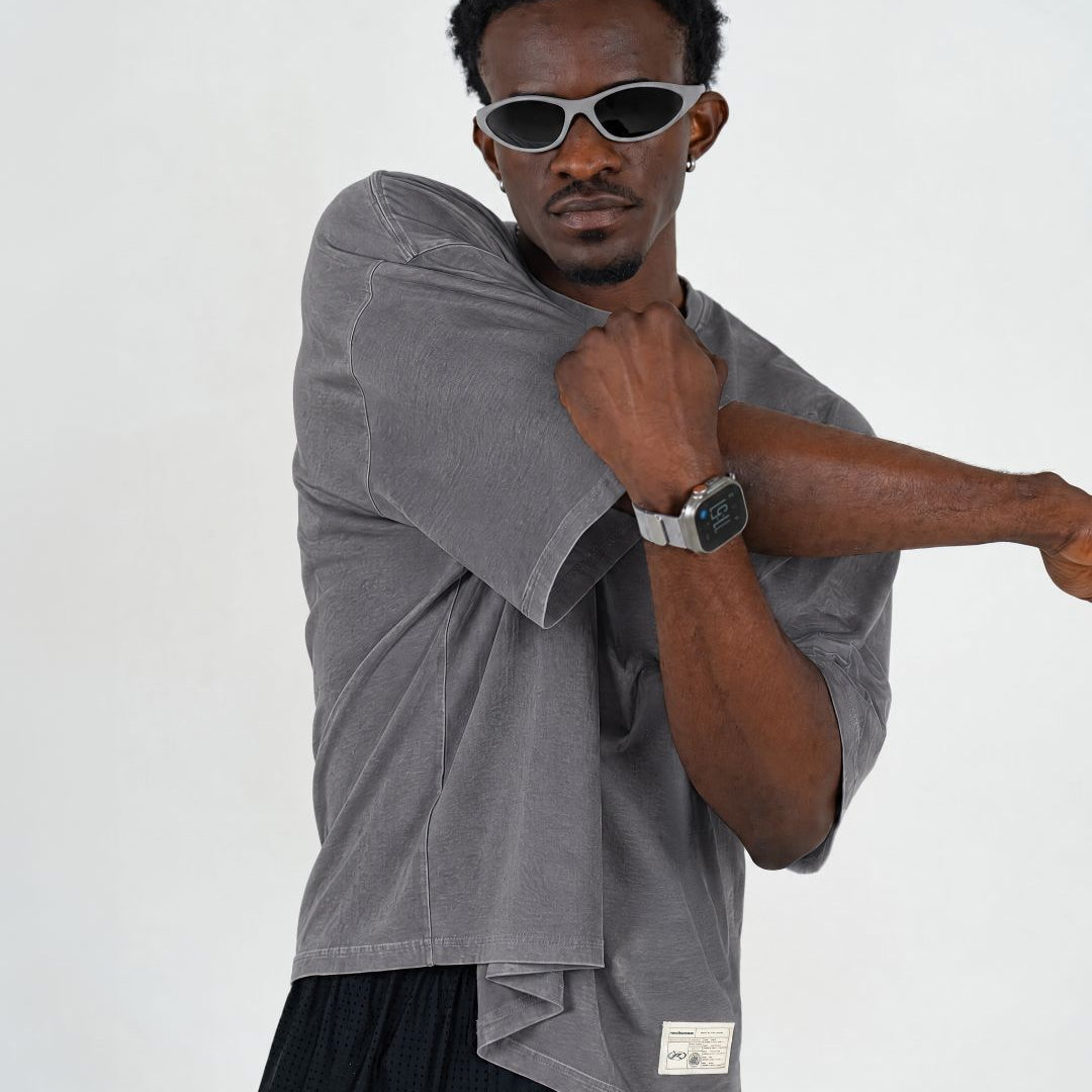 CROPPED T SHIRT / WASHED GREY