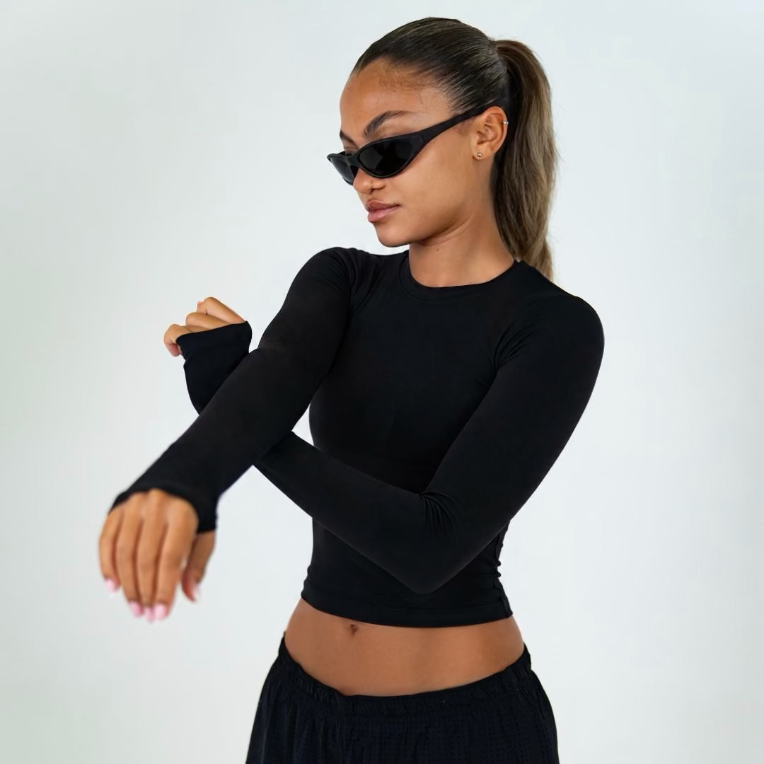 WOMENS CROPPED LONG SLEEVE / BLACK – RENDEZVOUS